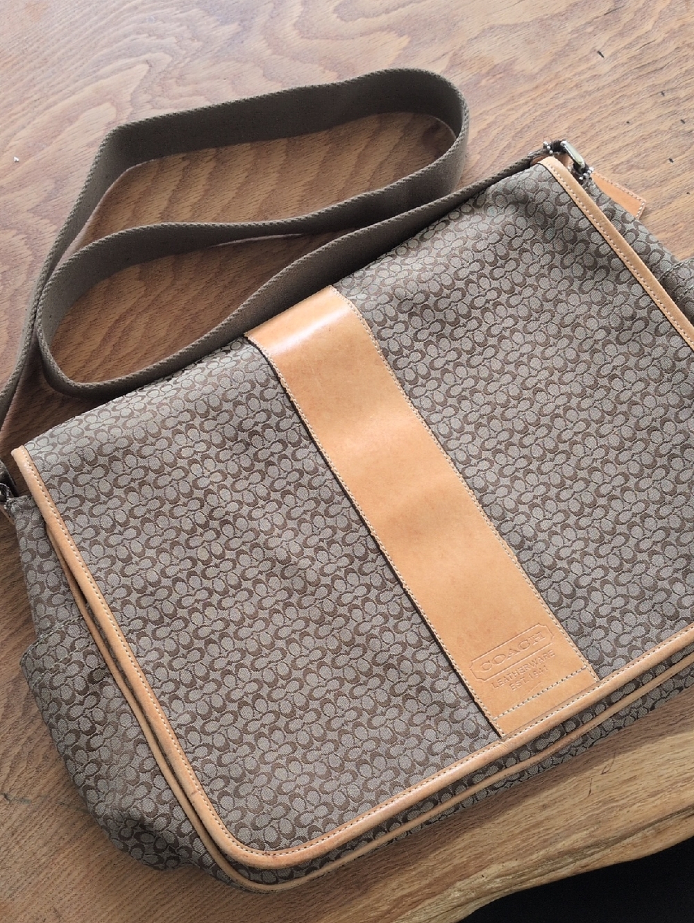 ✨ COACH SIGNATURE HUDSON KHAKI JACQUARD Y2K COMMUTER LAPTOP MESSENGER BAG